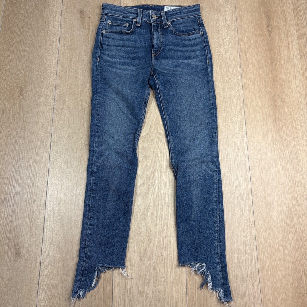 Rag & Bone Cate Mid-Rise Ankle Skinny Jeans Step Hem Blue Denim Size 23
